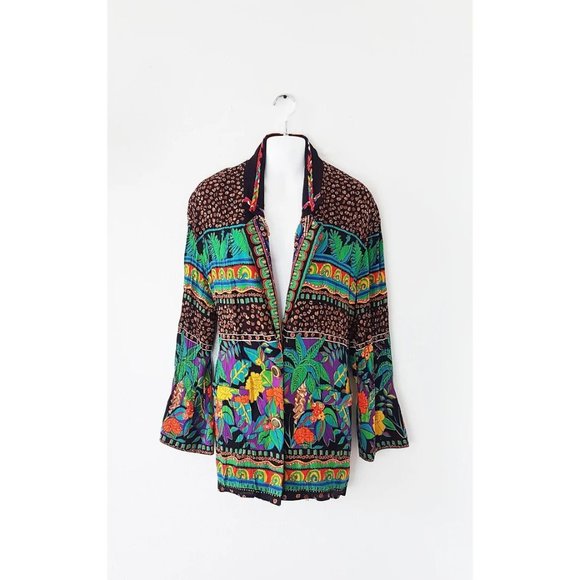 1980s Vintage Carole Little Jungle Print Blazer, Rayon Frida Kahlo Blazer - Picture 1 of 11